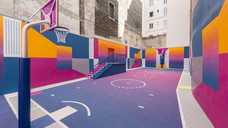 Colourful Paris basketball court updated with new hues