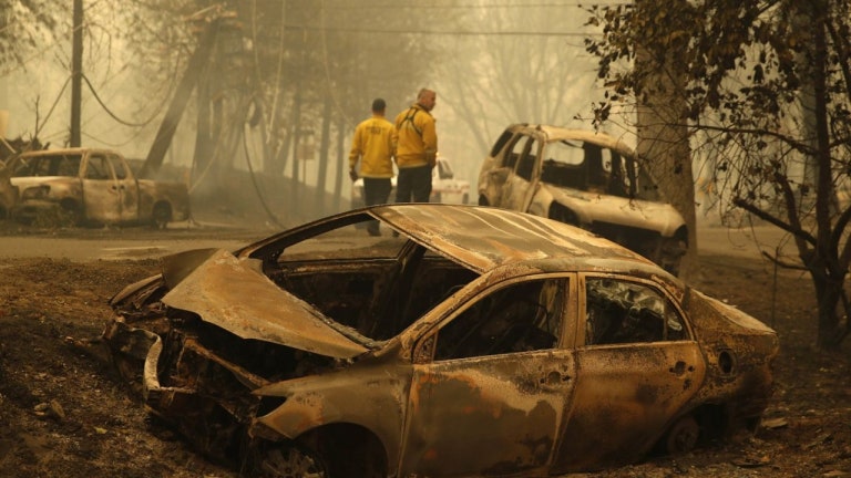 How did these vehicles burn up in the Cali. fires when trees nearby remain untouched?