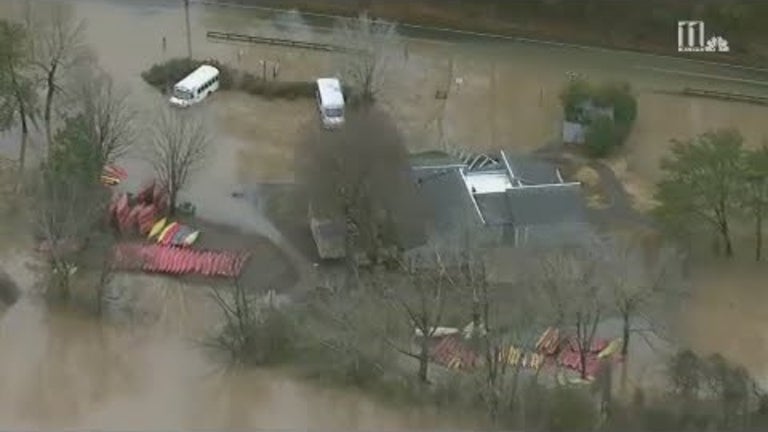 Flood waters rise out of the Chattahoochee River