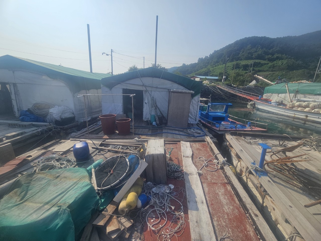 굴채취기.작업장.뗏목 3개 일괄 판매합니다.