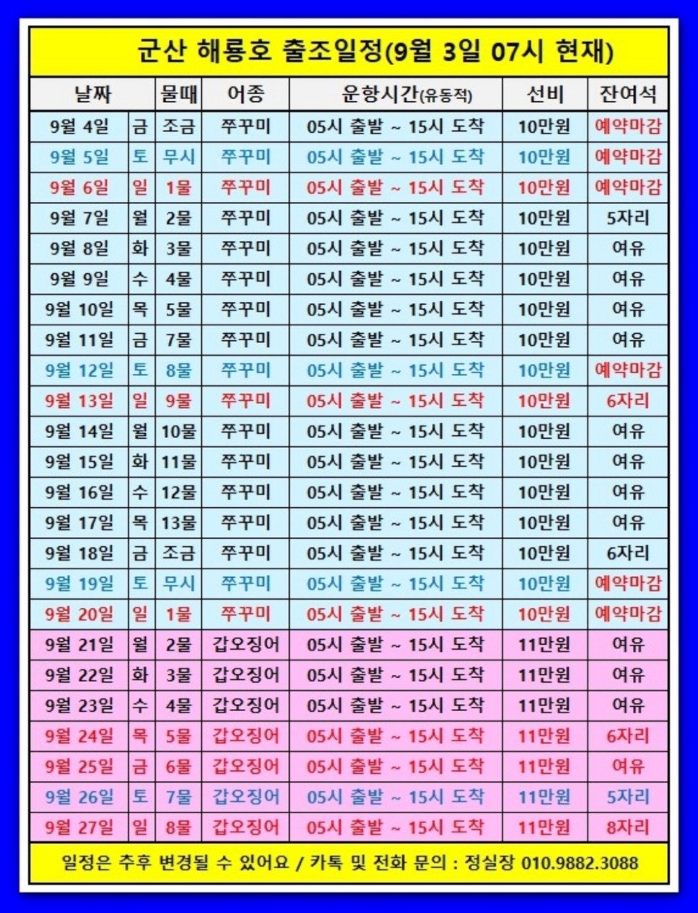 9월 3일 군산 주꾸미 선상낚시 조황 현장 사진 17