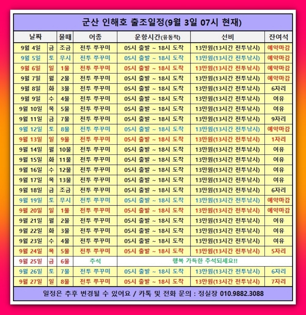 9월 3일 군산 갑오징어 선상낚시 조황 현장 사진 17