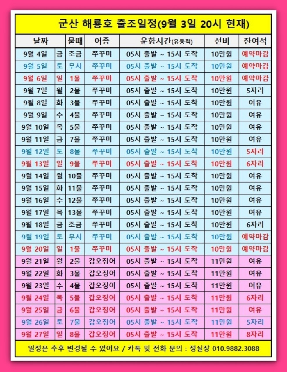 9월 3일 군산 주꾸미 선상낚시 조황 현장 사진 25