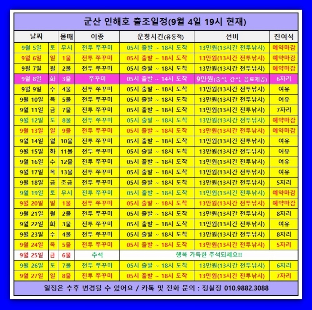 9월 4일 군산 갑오징어 선상낚시 조황 현장 사진 31