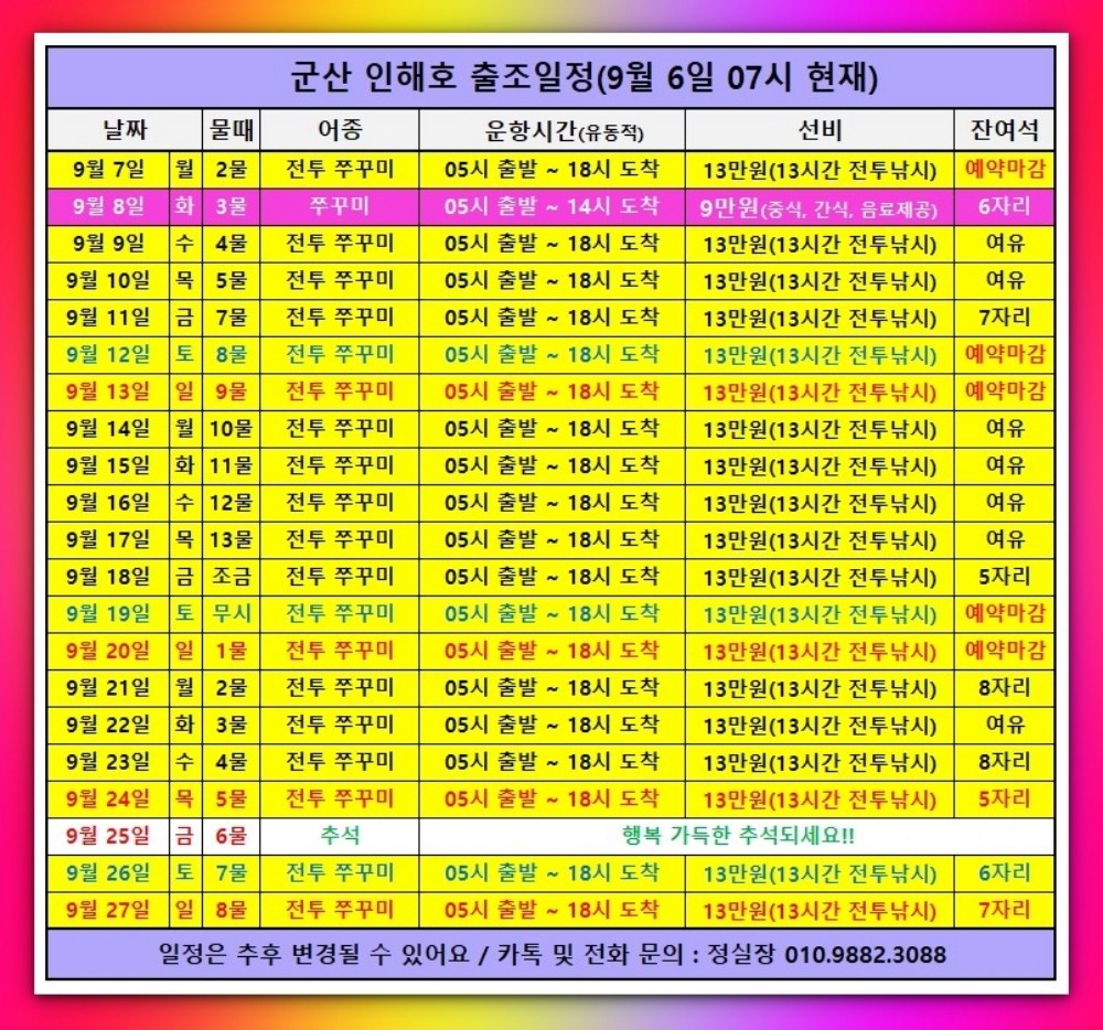 9월 6일 군산 갑오징어 선상낚시 조황 현장 사진 16