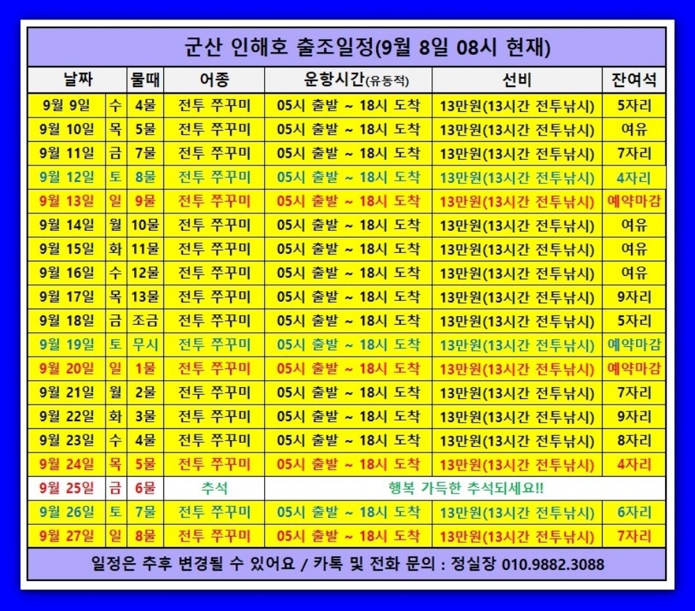 9월 8일 군산 갑오징어 선상낚시 조황 현장 사진 18