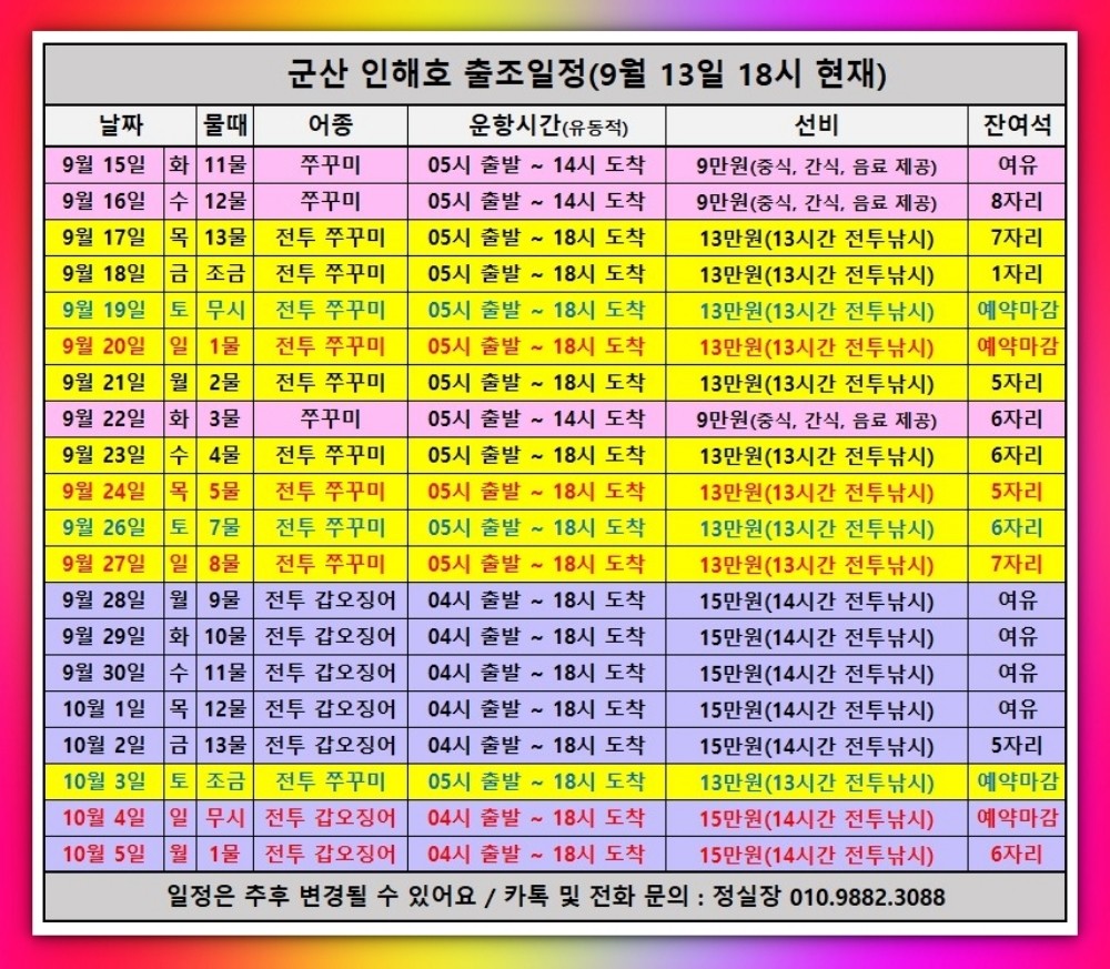9월 13일 군산 갑오징어 선상낚시 조황 현장 사진 27
