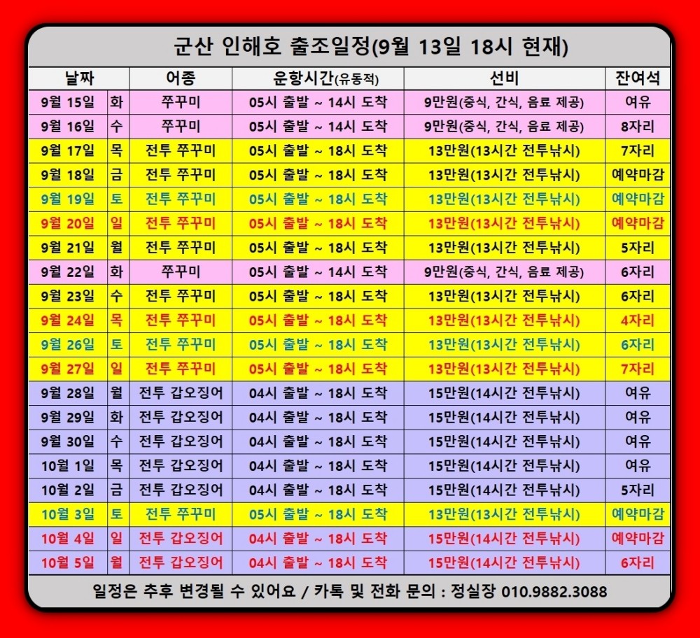 9월 13일 군산 갑오징어 선상낚시 조황 현장 사진 26