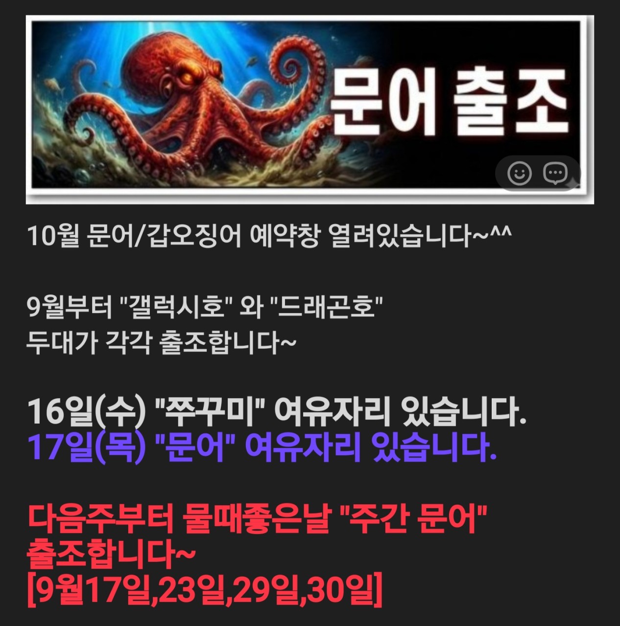 9월 14일 선상낚시 조황 현장 사진 1