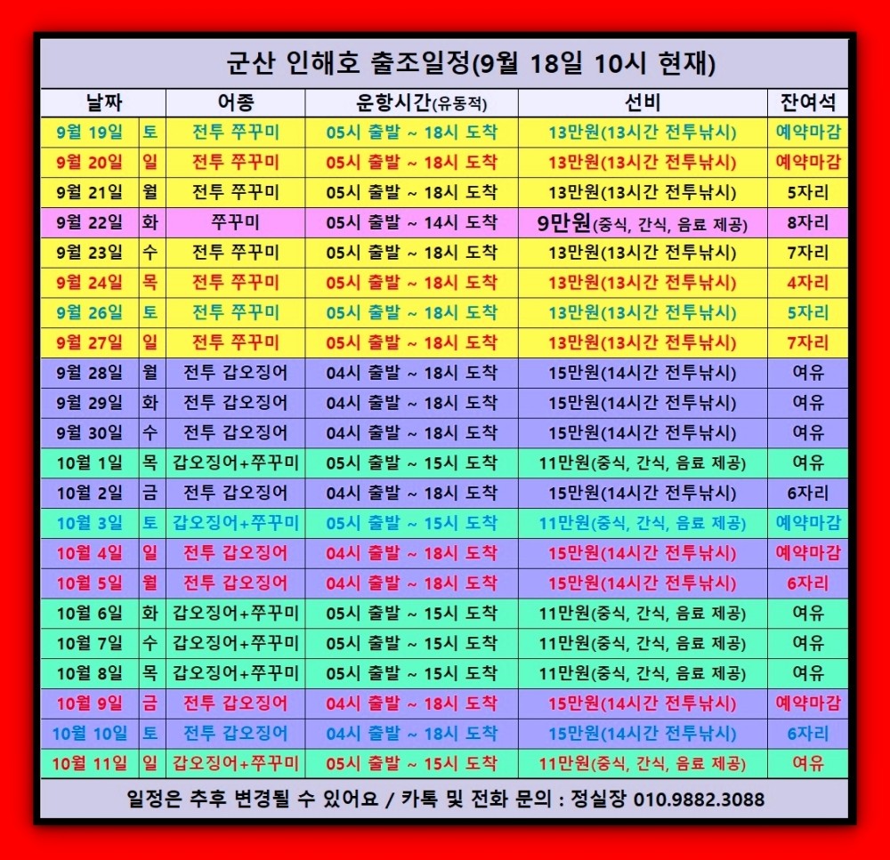 9월 18일 군산 갑오징어 선상낚시 조황 현장 사진 22