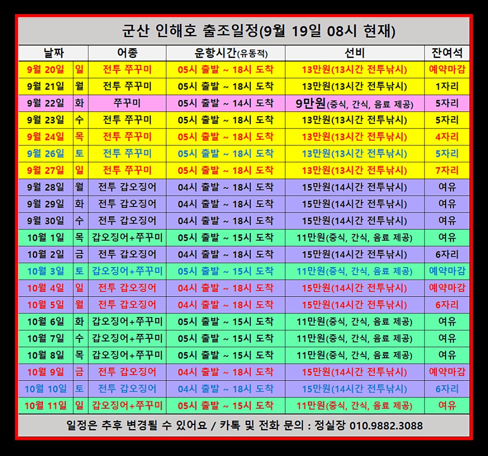 9월 19일 군산 갑오징어 선상낚시 조황 현장 사진 19
