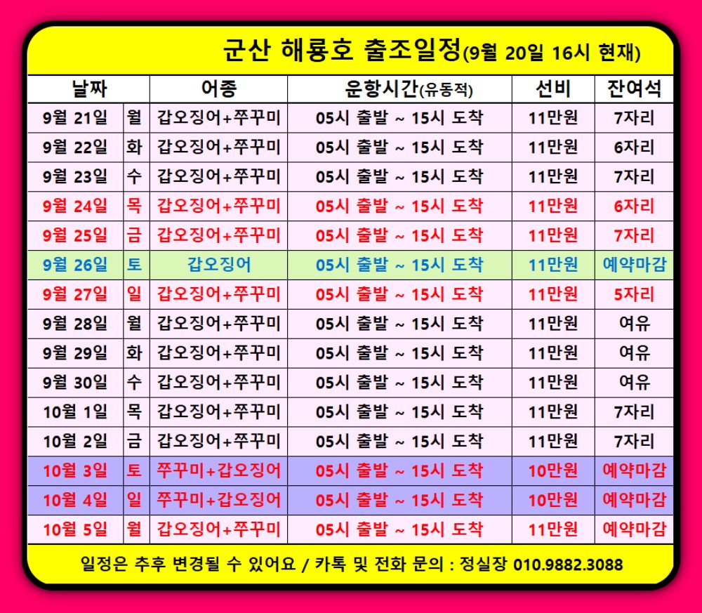 9월 20일 군산 주꾸미 선상낚시 조황 현장 사진 8