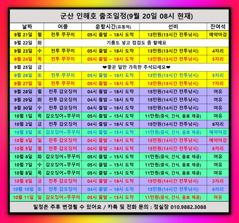 9월 19일 군산 갑오징어 선상낚시 조황 현장 사진 13