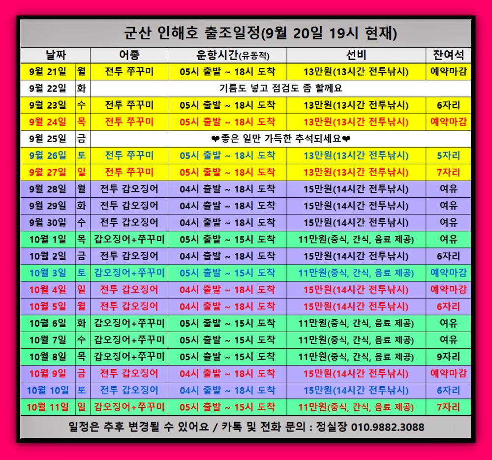 9월 20일 군산 갑오징어 선상낚시 조황 현장 사진 17