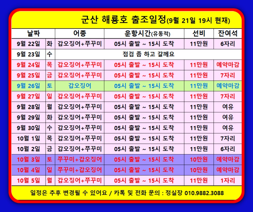 9월 20일 군산 갑오징어 선상낚시 조황 현장 사진 14