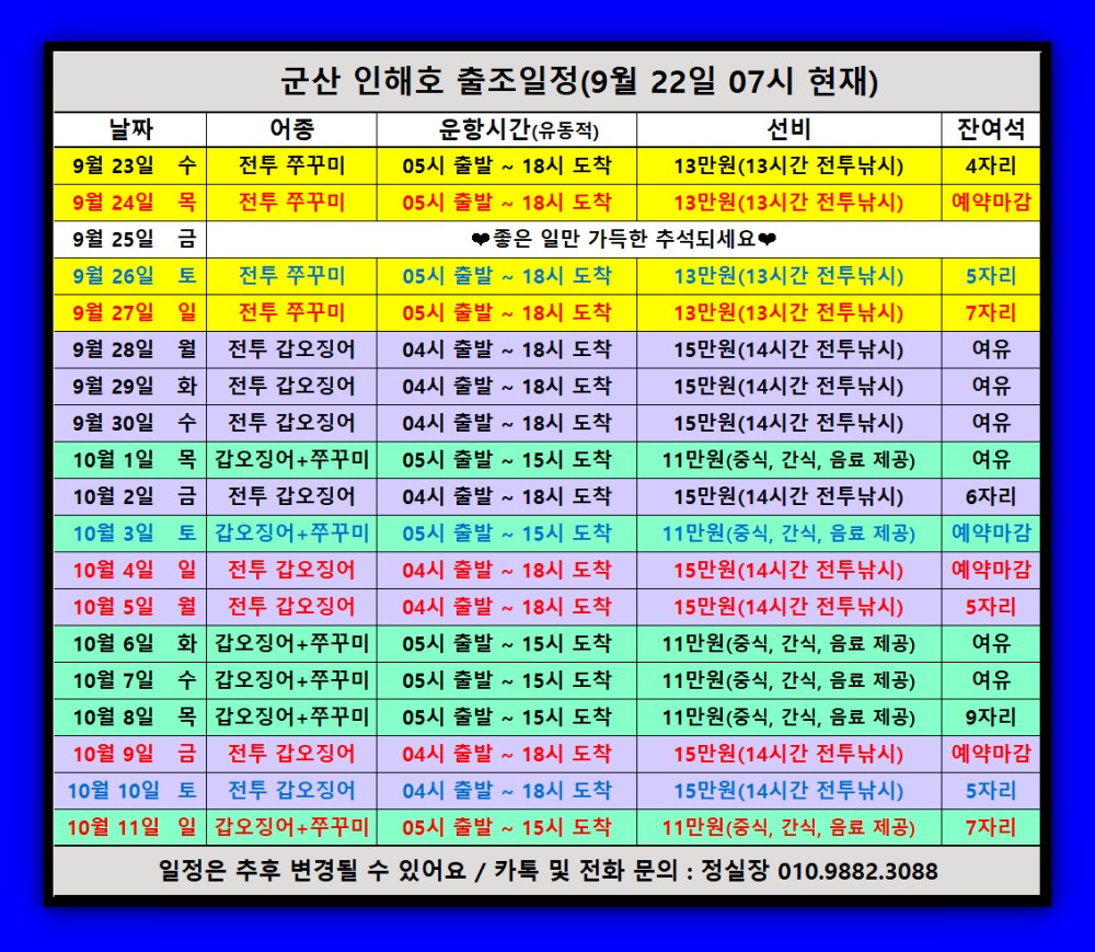 9월 21일 군산 갑오징어 선상낚시 조황 현장 사진 23